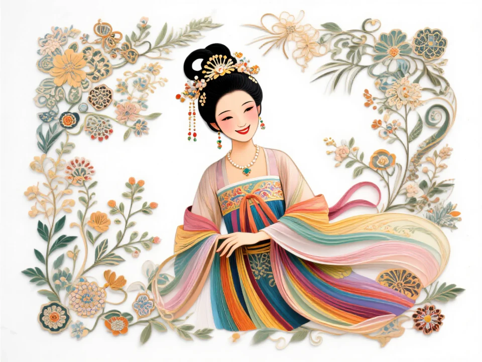 Creative AI paper-cut style portrait with vibrant traditional colors.