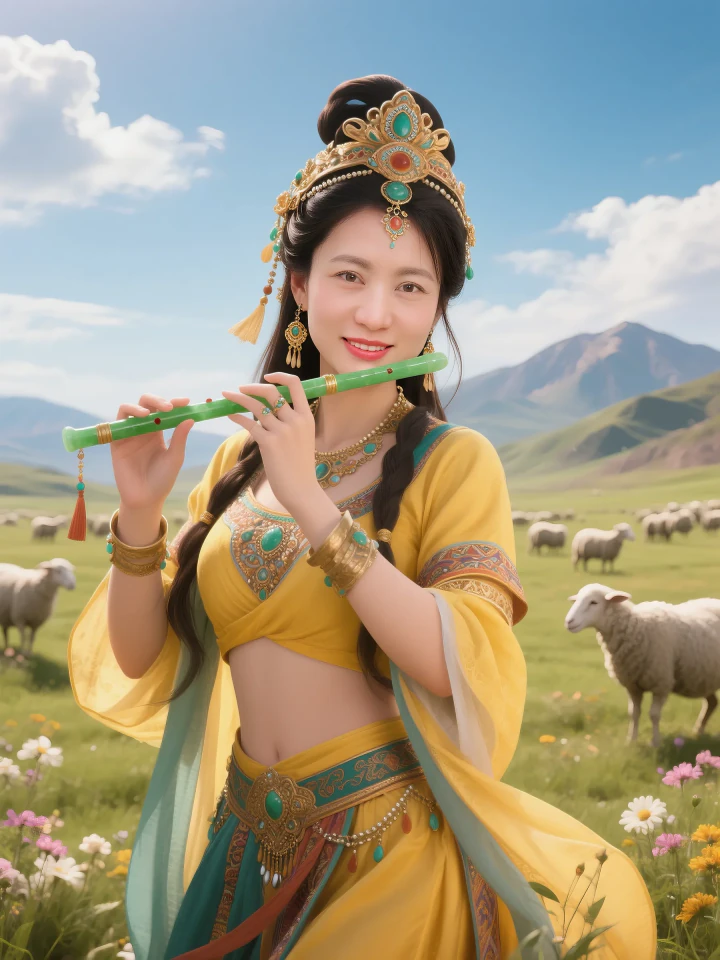 Aifaceu 草原绮梦 AI 艺术写真，展示 99% 民族服饰质感与旷野牧群意境。