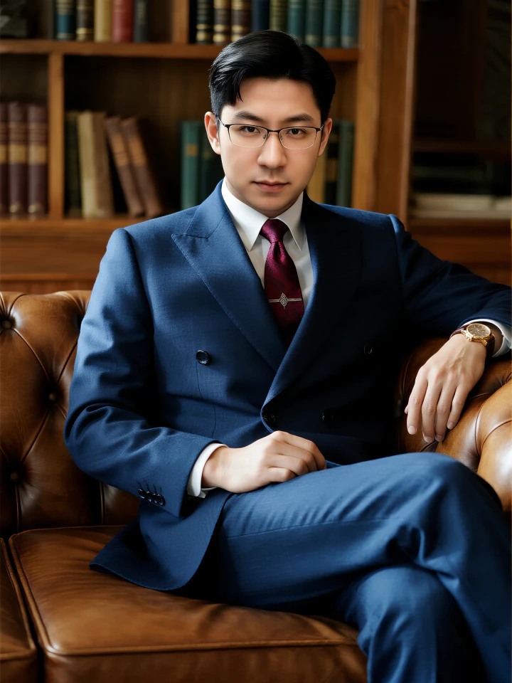 Aifaceu Business Elite, front portrait in classic studio light, showing fine suit texture.