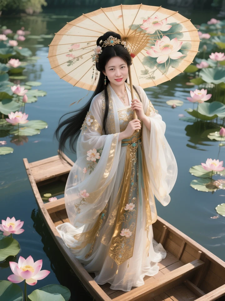 撑油纸伞的古典荷花仙子视觉