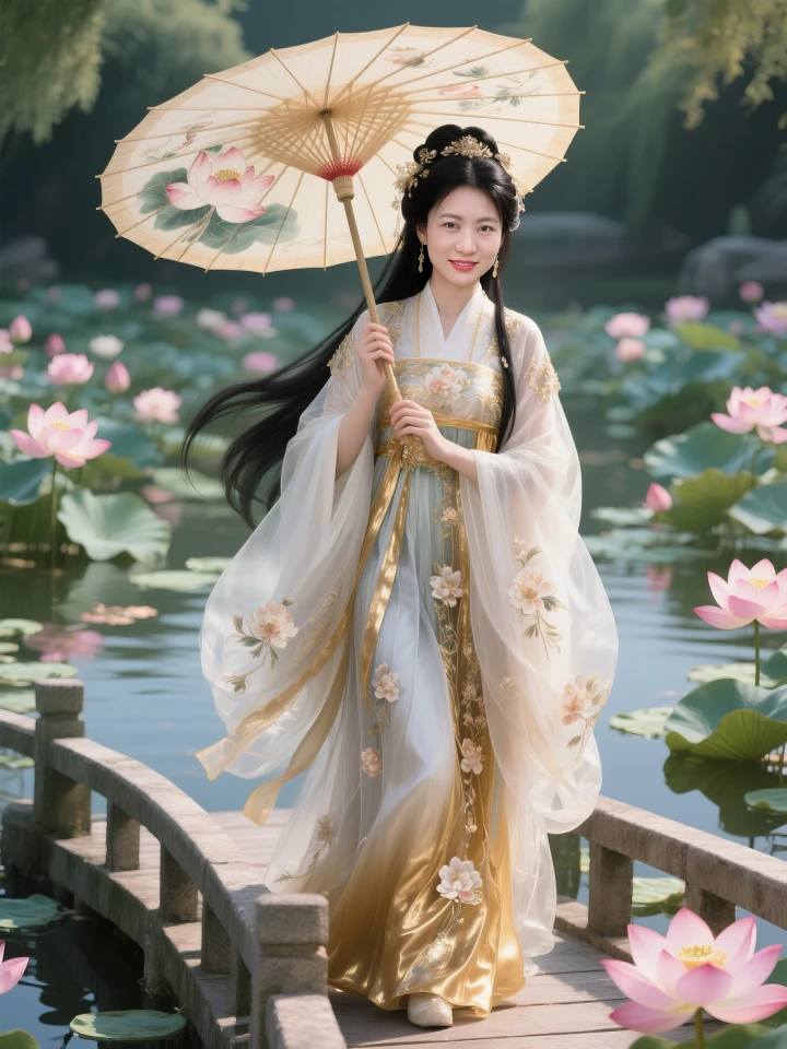 坐在木船上的金缕汉服数字分身