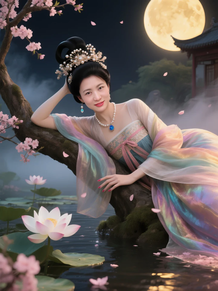 Wide-shot AI portrait on a stone bridge with classical architecture.