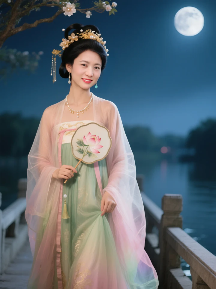 Studio-grade AI portrait relaxing by lotus pond with realistic skin texture.