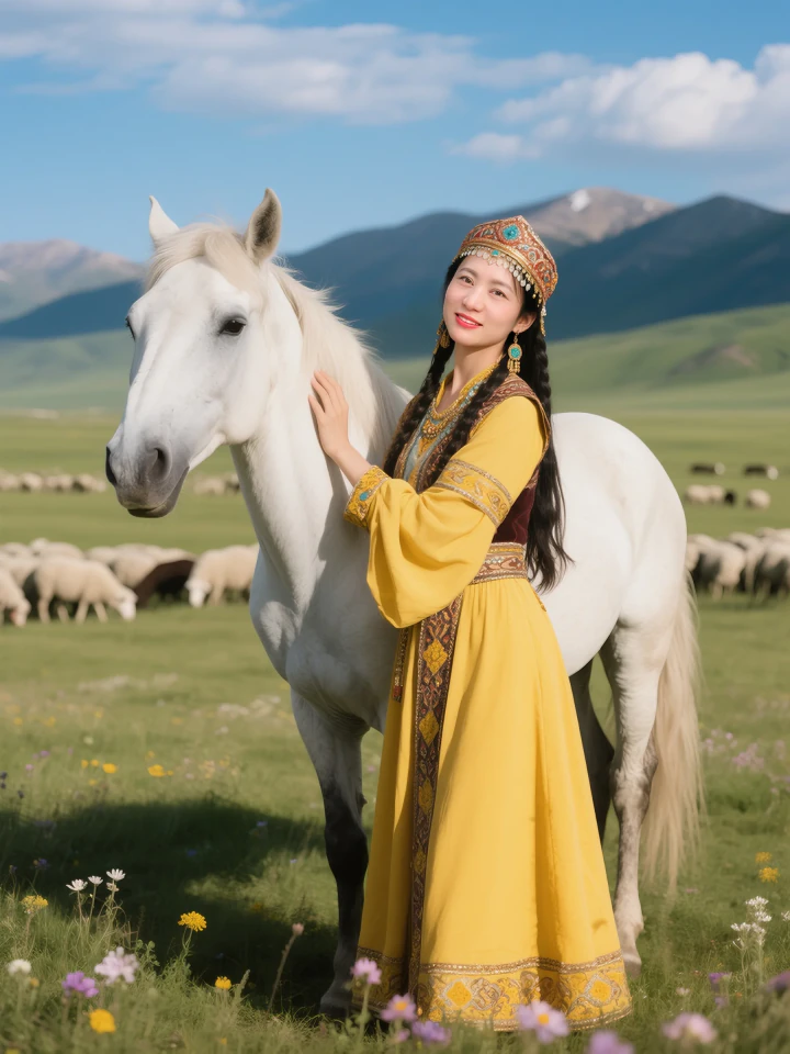 Aifaceu white horse bonding portrait capturing a gentle moment with a steed.